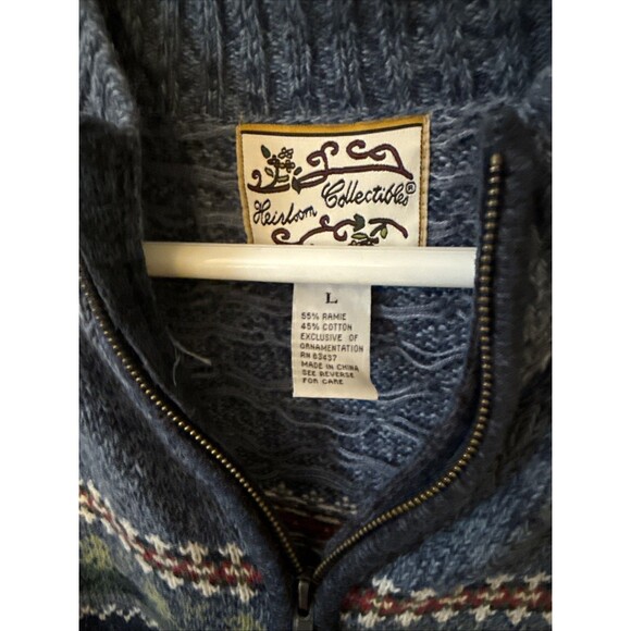 Vintage Heirloom Ramie Sweater Women Large Blue Nordic Full Zip Chunky 80's - Picture 6 of 9